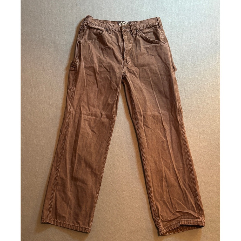 Gravel Gear Mens Brown Canvas Carpenter‎ Pants 32x32 Relaxed Fit Workwear